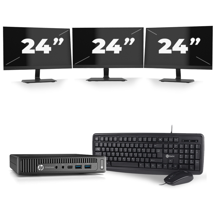 HP EliteDesk 800 G2 USFF - Intel Core i5-6e Generatie - 8GB RAM - 256GB SSD - Windows 11 + 3x 24 inch Monitor