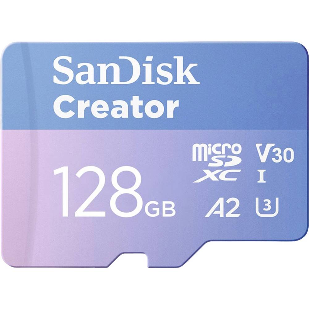 SanDisk Creator microSDXC-kaart Retail 128 GB A2 Application Performance Class, UHS-I U3, v30 Video Speed Class Incl. SD-adapter, Temperatuurbestendig, Met