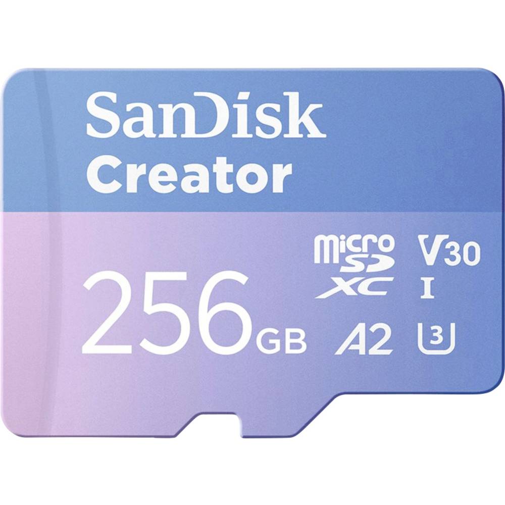 SanDisk Creator microSDXC-kaart Retail 256 GB A2 Application Performance Class, UHS-I U3, v30 Video Speed Class Incl. SD-adapter, Temperatuurbestendig, Met