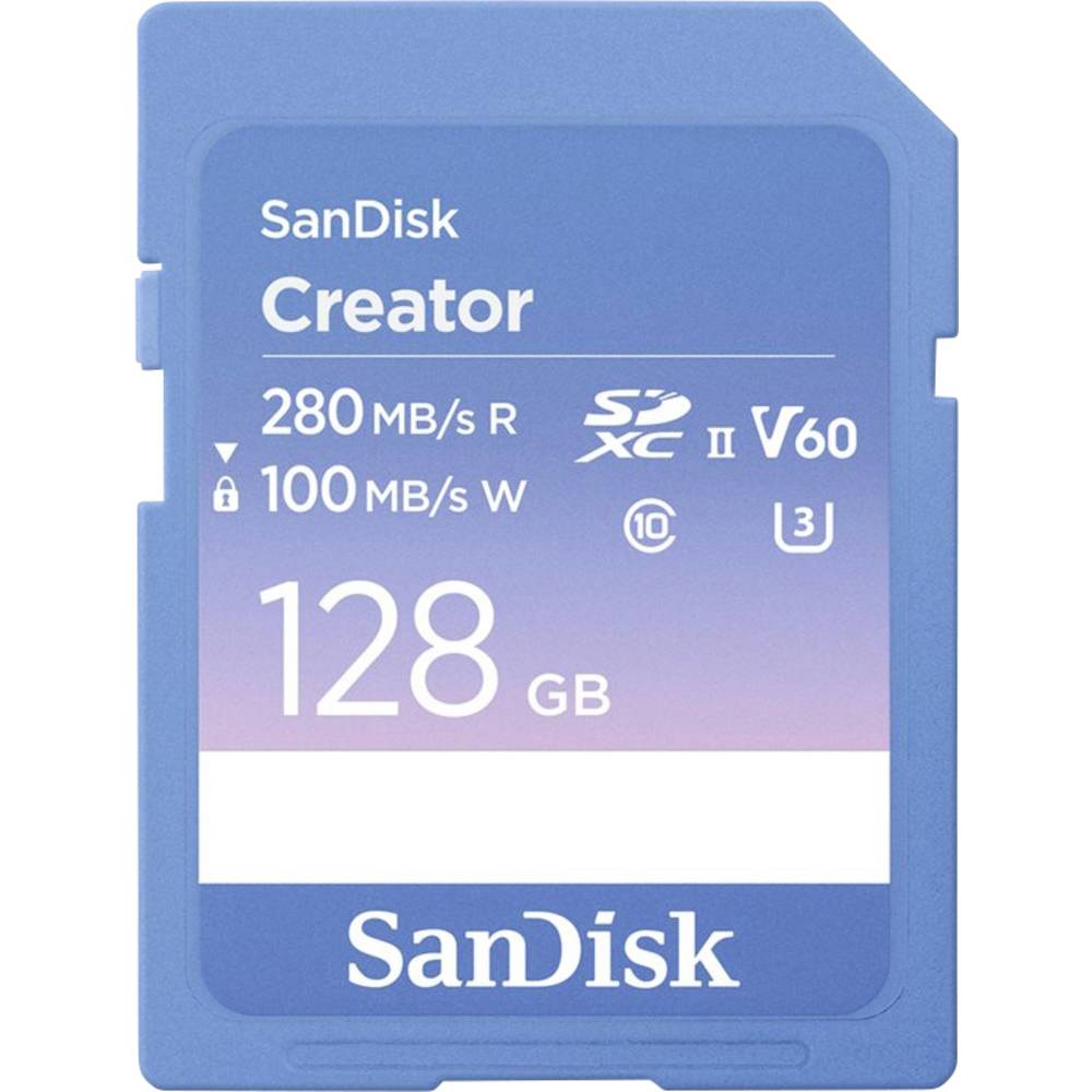 SanDisk Creator SDXC-kaart Retail 128 GB Class 10, v60 Video Speed Class, UHS-II U3 Schrijfbeveiligingsschakelaar