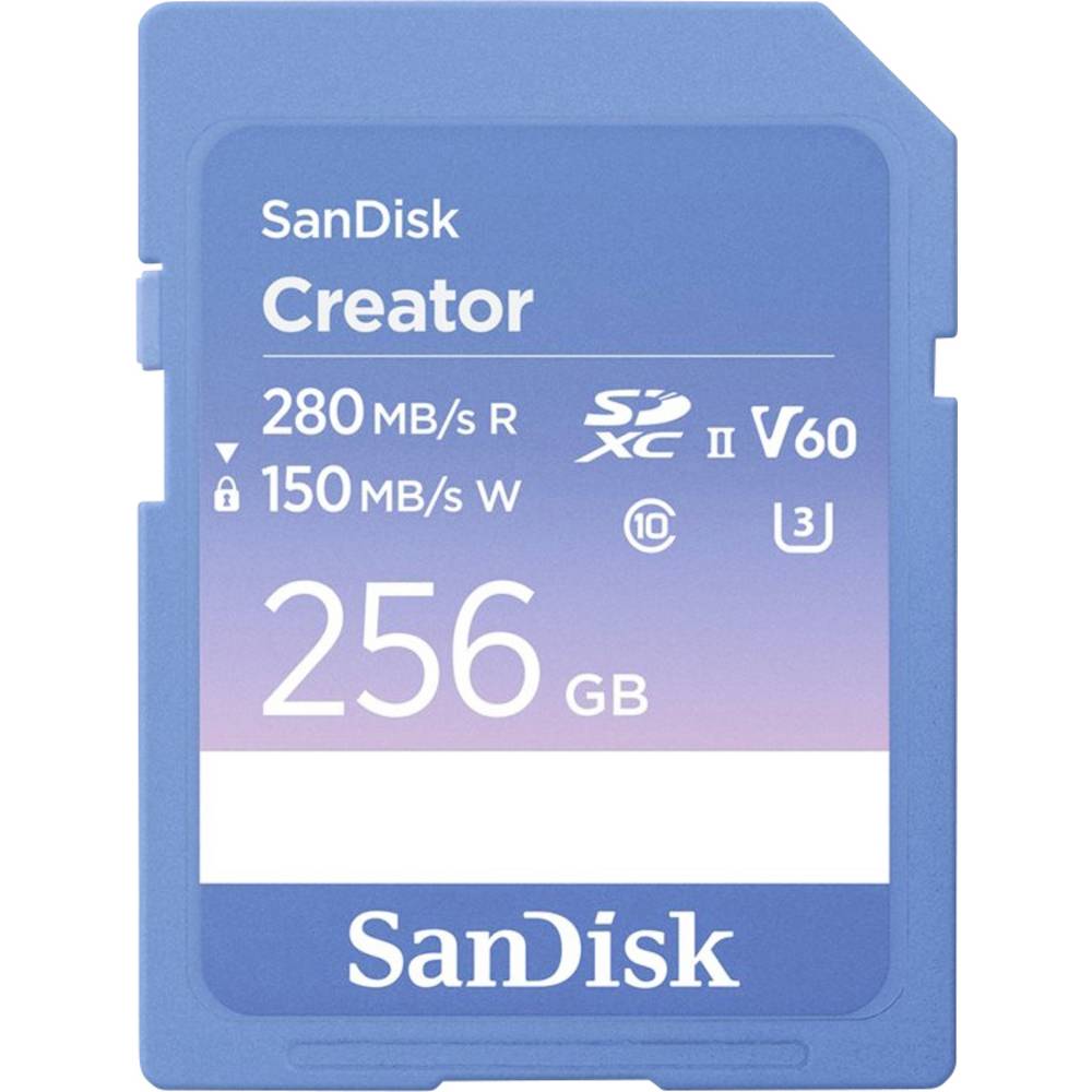 SanDisk Creator SDXC-kaart Retail 256 GB Class 10, v60 Video Speed Class, UHS-II U3 Schrijfbeveiligingsschakelaar