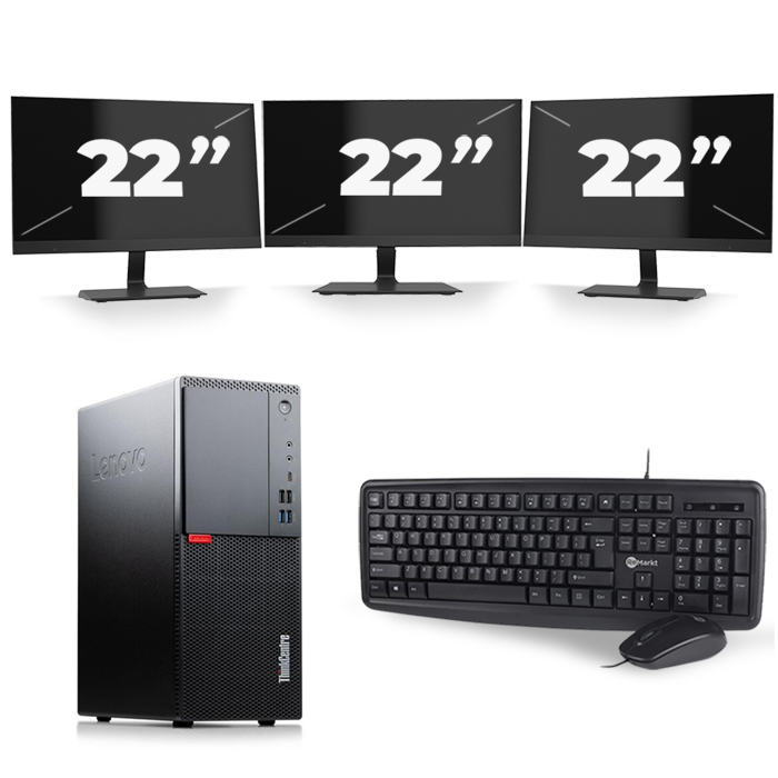 Lenovo ThinkCentre M720t Tower - Intel Core i7-8e Generatie - 16GB RAM - 512GB SSD - Windows 11 + 3x 22 inch Monitor