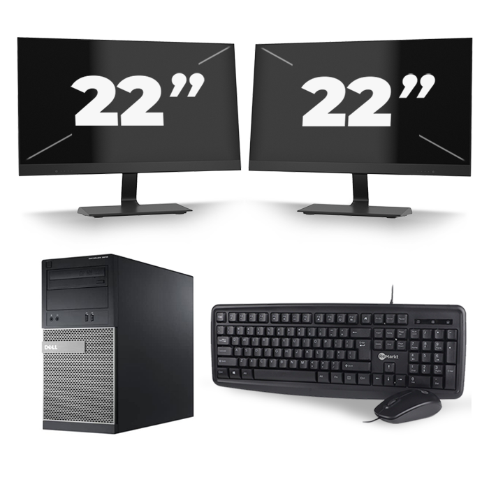 Dell Optiplex 3020 Micro Tower - Intel Core i5-4e Generatie - 8GB RAM - 256GB SSD - Windows 10 + 2x 22 inch Monitor