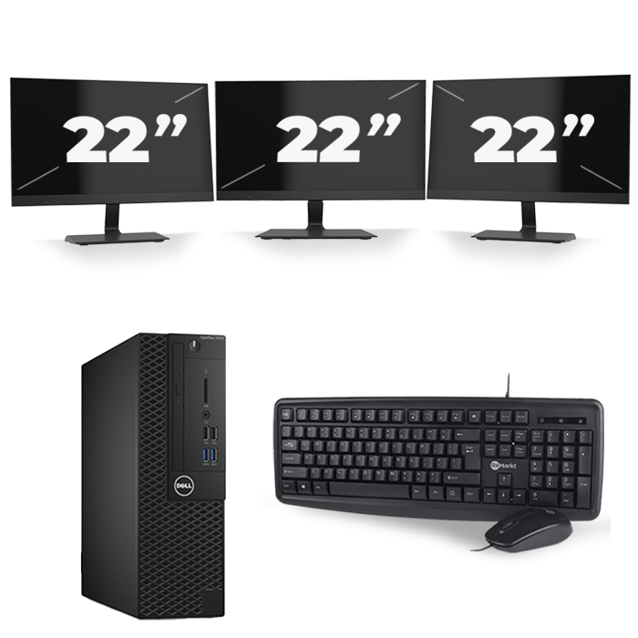 Dell Optiplex 3050 SFF - Intel Core i3-7e Generatie - 8GB RAM - 128GB SSD - Windows 11 + 3x 22 inch Monitor