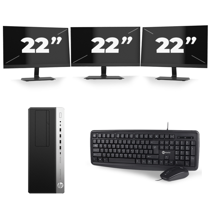 HP EliteDesk 800 G3 Micro Tower - Intel Core i3-6e Generatie - 8GB RAM - 128GB SSD - Windows 11 + 3x 22 inch Monitor