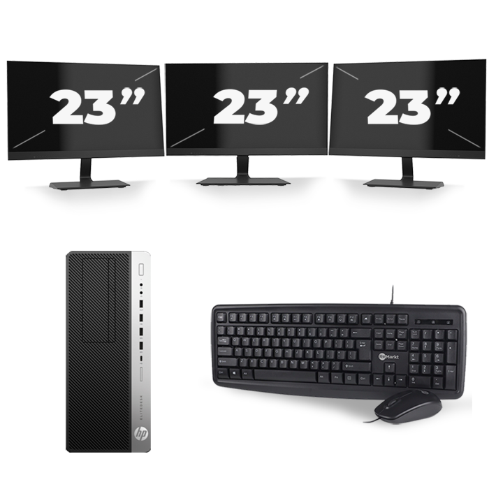 HP EliteDesk 800 G3 Micro Tower - Intel Core i7-6e Generatie - 16GB RAM - 512GB SSD - Windows 11 + 3x 23 inch Monitor