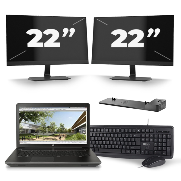 HP ZBook 17 G3 - Intel Core i7-6e Generatie - 17 inch - 16GB RAM - 512GB SSD - Windows 11 + 2x 22 inch Monitor