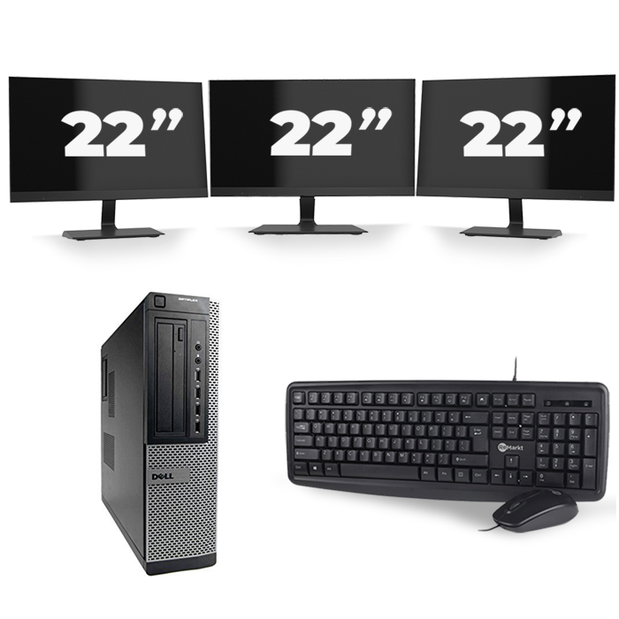 Dell Optiplex 7010 Desktop - Intel Core i3-3e Generatie - 8GB RAM - 128GB SSD - Windows 10 + 3x 22 inch Monitor