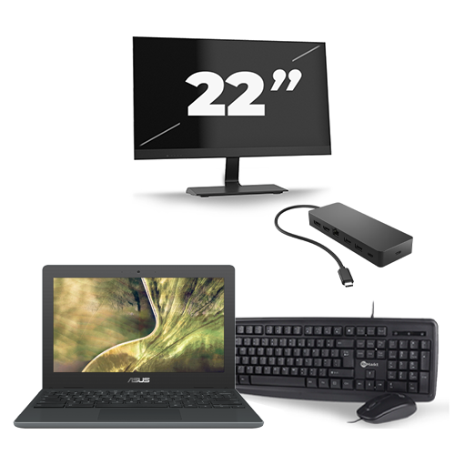 ASUS C204M - Intel Celeron N4000 - 11 inch - 4GB RAM - 32GB SSD - Windows 11 Home + 1x 22 inch Monitor