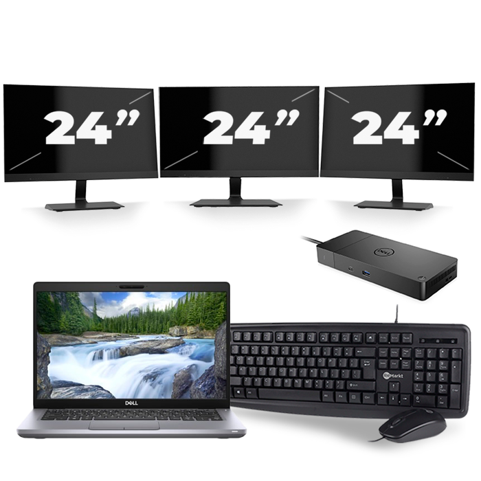Dell Latitude 5411 - Intel Core i7-10e Generatie - 14 inch - 16GB RAM - 512GB SSD - Windows 11 + 3x 24 inch Monitor
