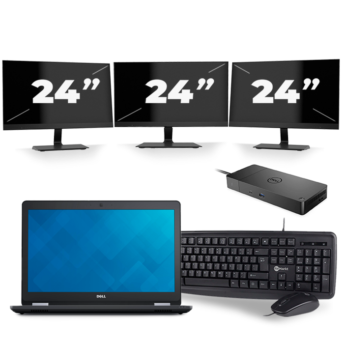 Dell Latitude E5570 - Intel Core i5-6e Generatie - 15 inch - 8GB RAM - 256GB SSD - Windows 11 + 3x 24 inch Monitor