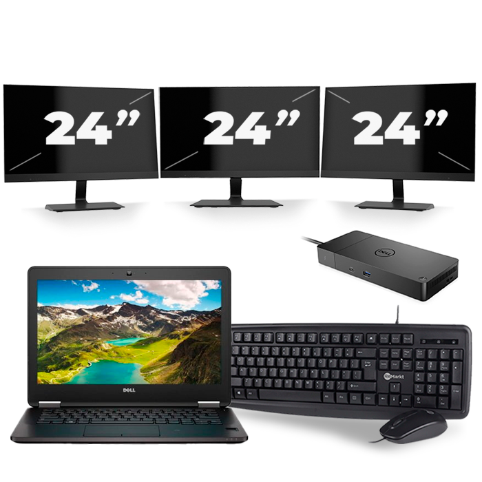 Dell Latitude E7270 - Intel Core i5-6e Generatie - 12 inch - 8GB RAM - 256GB SSD - Windows 11 + 3x 24 inch Monitor