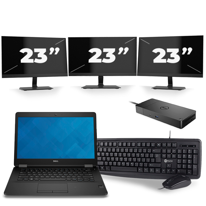 Dell Latitude E7470 - Intel Core i5-6e Generatie - 14 inch - 8GB RAM - 256GB SSD - Windows 11 + 3x 23 inch Monitor