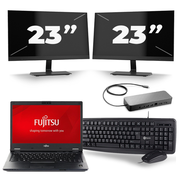 Fujitsu LifeBook E548 - Intel Core i5-8e Generatie - 14 inch - 16GB RAM - 512GB SSD - Windows 11 + 2x 23 inch Monitor