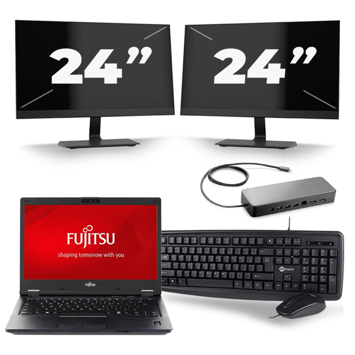 Fujitsu LifeBook E548 - Intel Core i5-8e Generatie - 14 inch - 16GB RAM - 512GB SSD - Windows 11 + 2x 24 inch Monitor