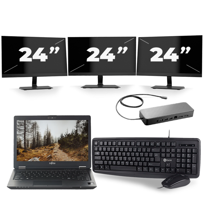Fujitsu LifeBook U727 - Intel Core i7-7e Generatie - 12 inch - 16GB RAM - 512GB SSD - Windows 11 + 3x 24 inch Monitor