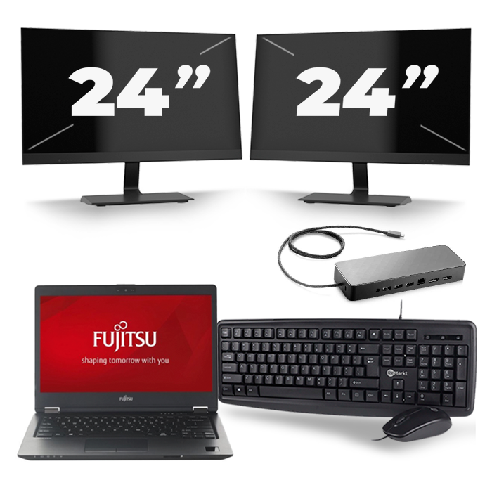 Fujitsu LifeBook U728 - Intel Core i7-8e Generatie - 12 inch - 16GB RAM - 512GB SSD - Windows 11 + 2x 24 inch Monitor