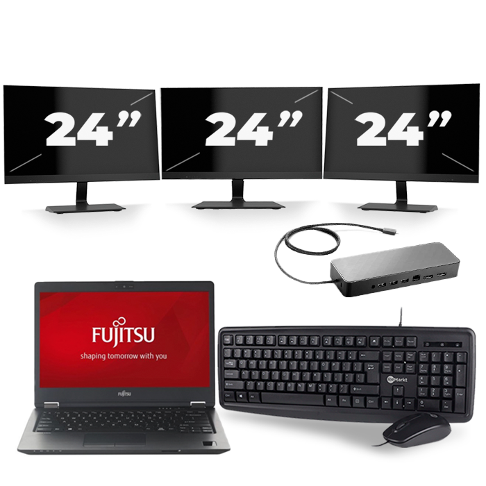 Fujitsu LifeBook U728 - Intel Core i7-8e Generatie - 12 inch - 16GB RAM - 512GB SSD - Windows 11 + 3x 24 inch Monitor
