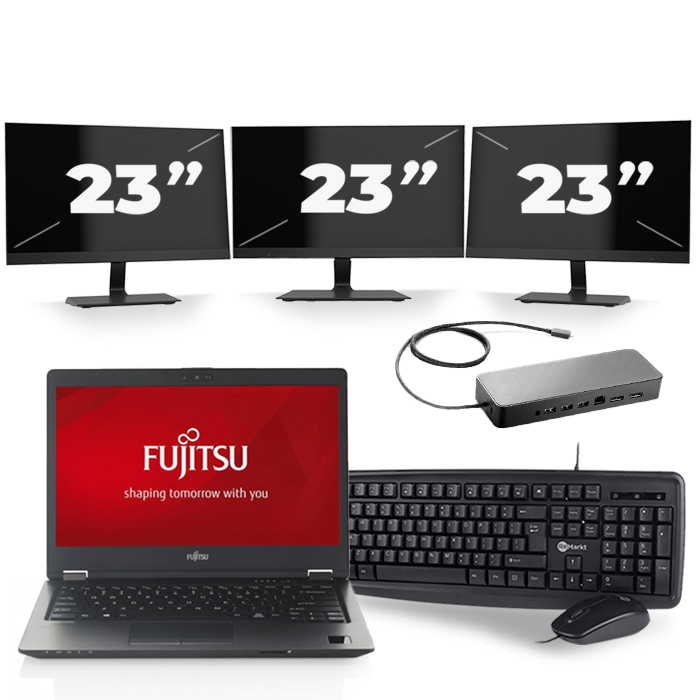 Fujitsu LifeBook U747 - Intel Core i5-6e Generatie - 14 inch - 8GB RAM - 256GB SSD - Windows 11 + 3x 23 inch Monitor