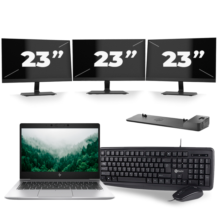HP EliteBook 830 G6 - Intel Core i5-8e Generatie - 13 inch - 16GB RAM - 512GB SSD - Windows 11 + 3x 23 inch Monitor