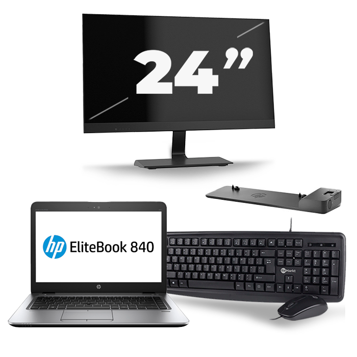 HP EliteBook 840 G4 - Intel Core i5-7e Generatie - 14 inch - 8GB RAM - 256GB SSD - Windows 11 + 1x 24 inch Monitor