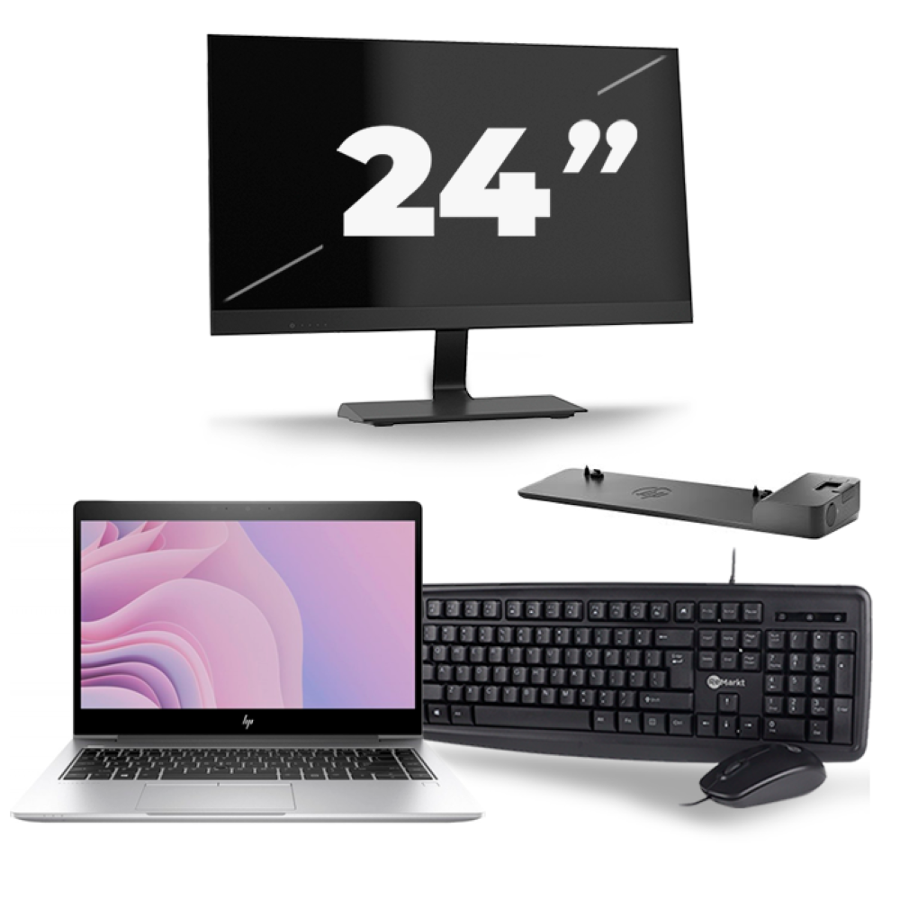 HP EliteBook 840 G6 - Intel Core i7-8e Generatie - 14 inch - 16GB RAM - 512GB SSD - Windows 11 + 1x 24 inch Monitor