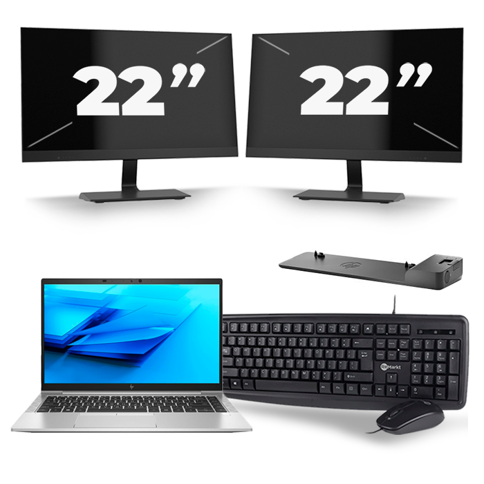 HP EliteBook 840 G7 - Intel Core i5-10e Generatie - 14 inch - 16GB RAM - 512GB SSD - Windows 11 + 2x 22 inch Monitor