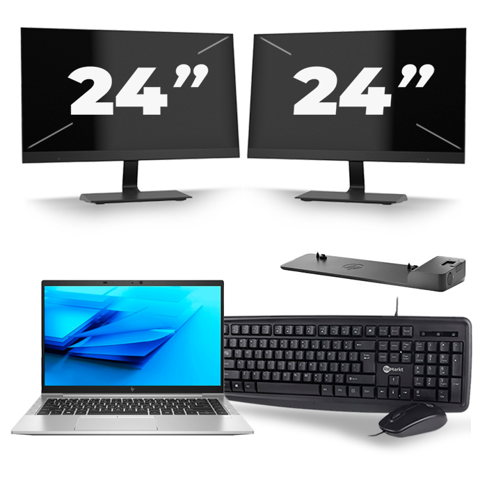 HP EliteBook 840 G7 - Intel Core i5-10e Generatie - 14 inch - 16GB RAM - 512GB SSD - Windows 11 + 2x 24 inch Monitor