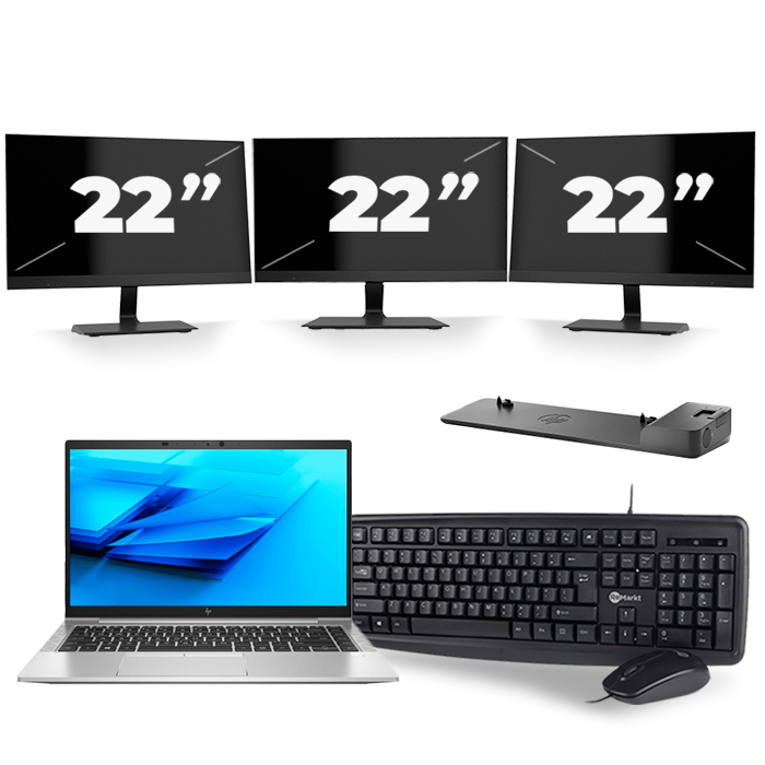 HP EliteBook 840 G7 - Intel Core i5-10e Generatie - 14 inch - 16GB RAM - 512GB SSD - Windows 11 + 3x 22 inch Monitor