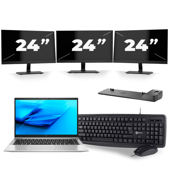 HP EliteBook 840 G7 - Intel Core i5-10e Generatie - 14 inch - 16GB RAM - 512GB SSD - Windows 11 + 3x 24 inch Monitor