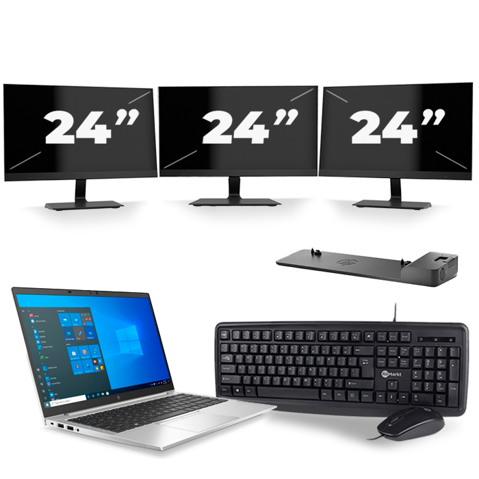 HP EliteBook 840 G8 - Intel Core i5-11e Generatie - 14 inch - 16GB RAM - 512GB SSD - Windows 11 + 3x 24 inch Monitor