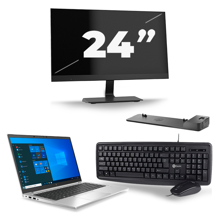 HP EliteBook 845 G7 - AMD Ryzen 3 Pro 4450U - 14 inch - 16GB RAM - 512GB SSD - Windows 10 Home + 1x 24 inch Monitor