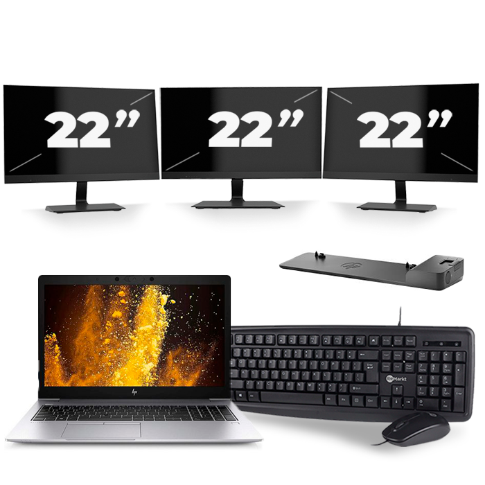 HP EliteBook 850 G6 - Intel Core i5-8e Generatie - 15 inch - 16GB RAM - 512GB SSD - Windows 11 + 3x 22 inch Monitor
