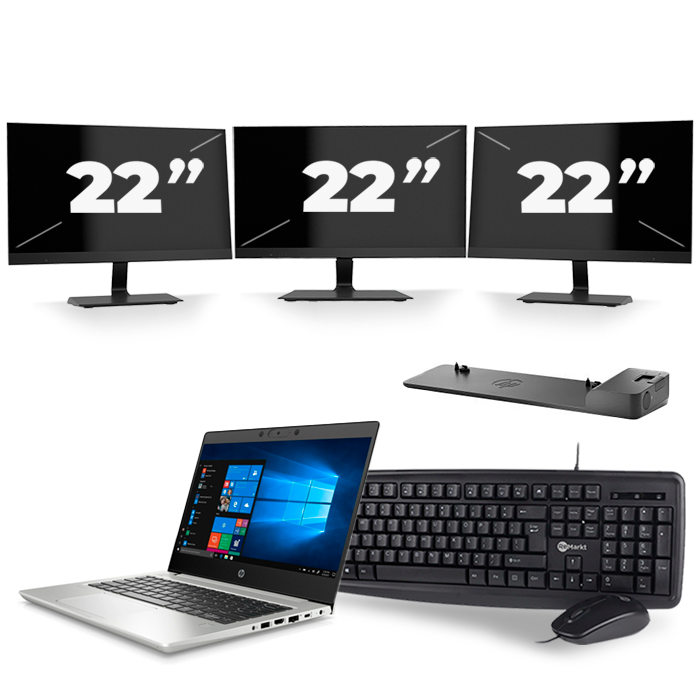 HP ProBook 430 G7 - Intel Core i3-10e Generatie - 13 inch - 16GB RAM - 512GB SSD - Windows 11 + 3x 22 inch Monitor