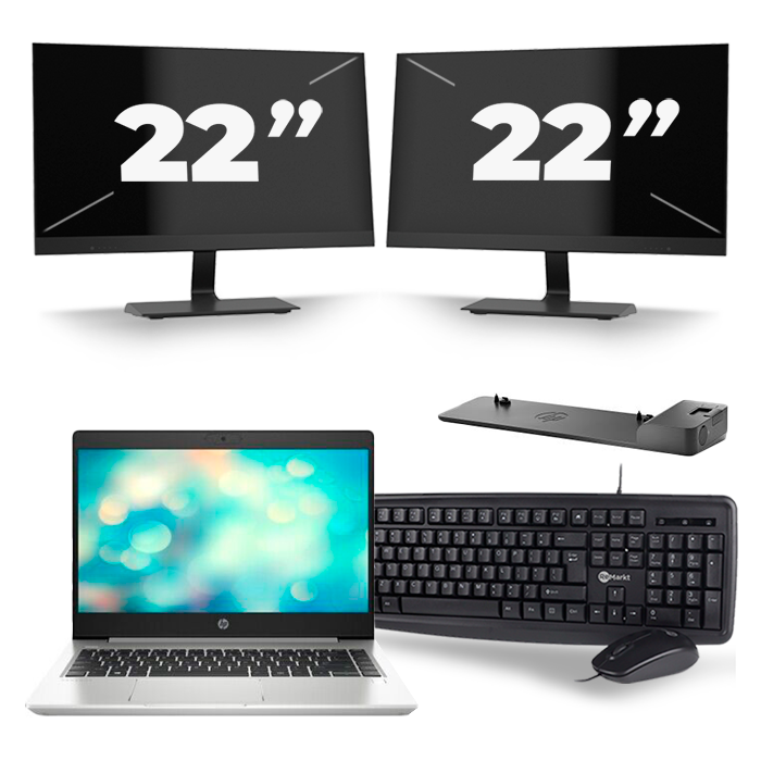 HP ProBook 440 G7 - Intel Core i5-10e Generatie - 14 inch - 8GB RAM - 512GB SSD - Windows 11 + 2x 22 inch Monitor