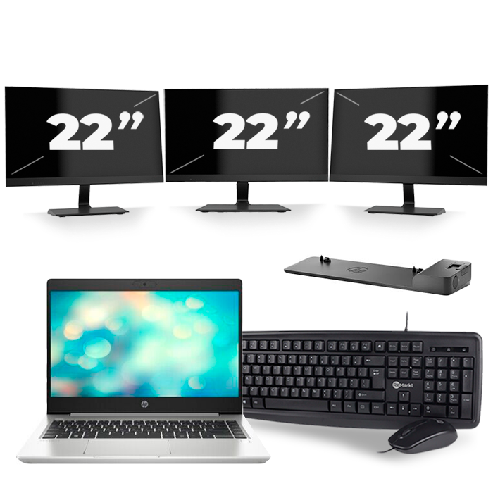 HP ProBook 440 G7 - Intel Core i5-10e Generatie - 14 inch - 8GB RAM - 512GB SSD - Windows 11 + 3x 22 inch Monitor
