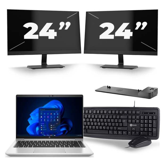 HP ProBook 640 G8 - Intel Core i5-11e Generatie - 14 inch - 16GB RAM - 512GB SSD - Windows 11 + 2x 24 inch Monitor