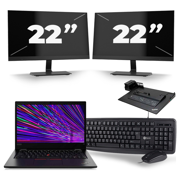 Lenovo ThinkPad L13 - Intel Core i3-10e Generatie - 13 inch - 4GB RAM - 512GB SSD - Windows 11 + 2x 22 inch Monitor