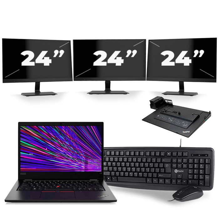 Lenovo ThinkPad L13 - Intel Core i5-10e Generatie - 13 inch - 8GB RAM - 256GB SSD - Windows 11 Home + 3x 24 inch Monitor