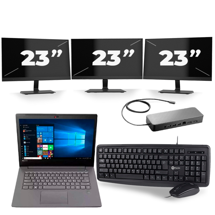 Lenovo V330-14ARR - AMD Ryzen 5 2500U - 14 inch - 8GB RAM - 256GB SSD - Windows 10 + 3x 23 inch Monitor