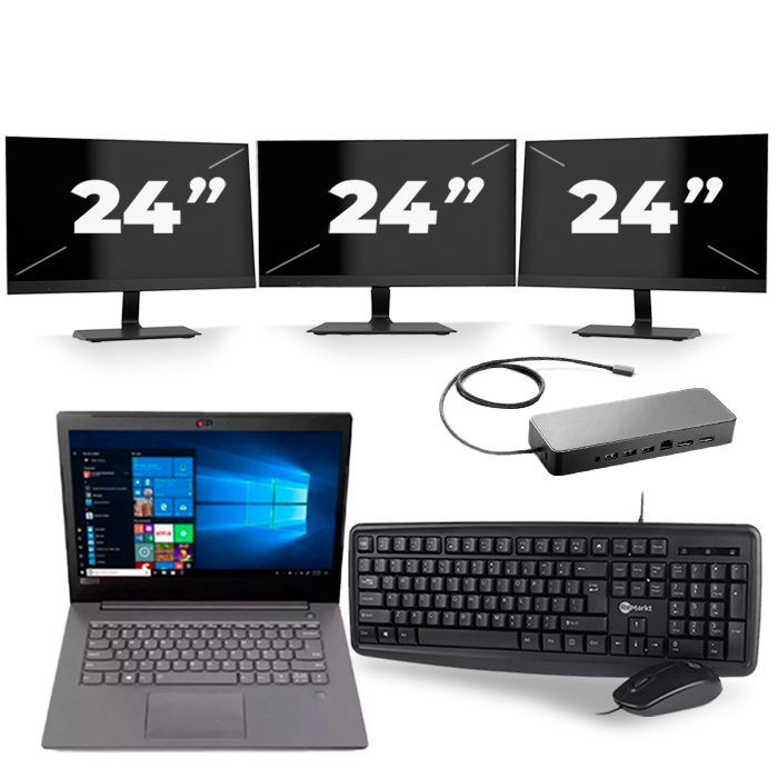 Lenovo V330-14ARR - AMD Ryzen 5 2500U - 14 inch - 8GB RAM - 256GB SSD - Windows 10 + 3x 24 inch Monitor