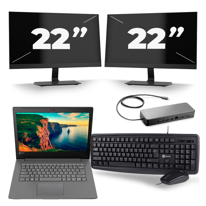 Lenovo V330-14IKB - Intel Core i3-8e Generatie - 14 inch - 8GB RAM - 256GB SSD - Windows 11 + 2x 22 inch Monitor