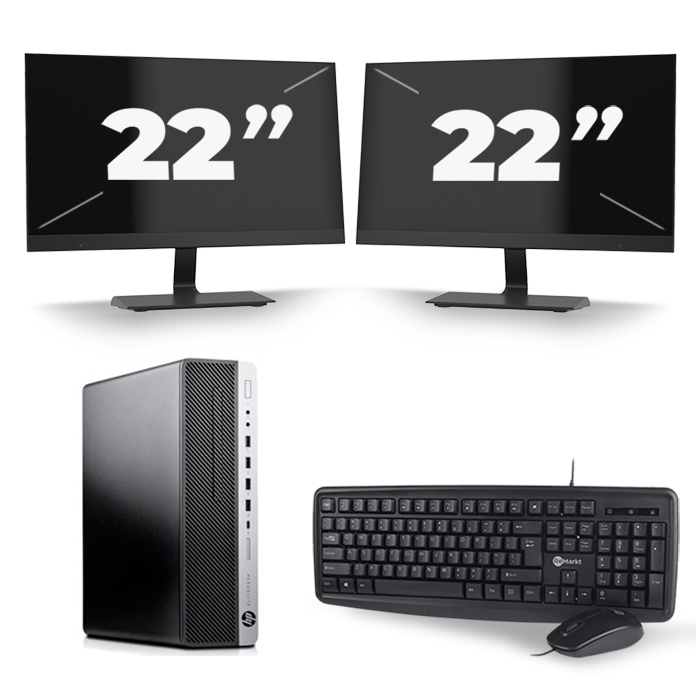HP EliteDesk 800 G3 SFF - Intel Core i3-6e Generatie - 8GB RAM - 128GB SSD - Windows 11 + 2x 22 inch Monitor