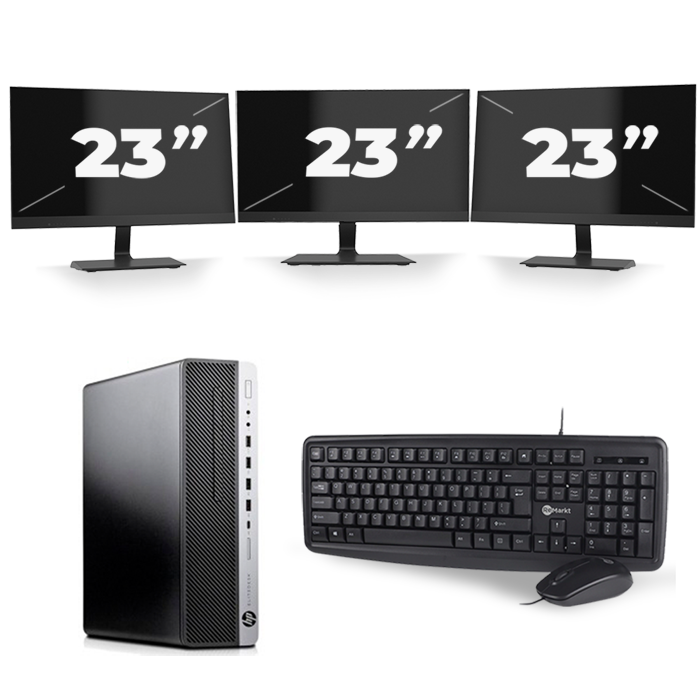 HP EliteDesk 800 G3 SFF - Intel Core i5-6e Generatie - 8GB RAM - 256GB SSD - Windows 11 + 3x 23 inch Monitor