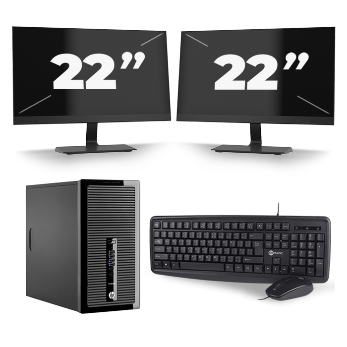 HP ProDesk 400 G3 Micro Tower - Intel Core i3-6e Generatie - 8GB RAM - 128GB SSD - Windows 11 + 2x 22 inch Monitor