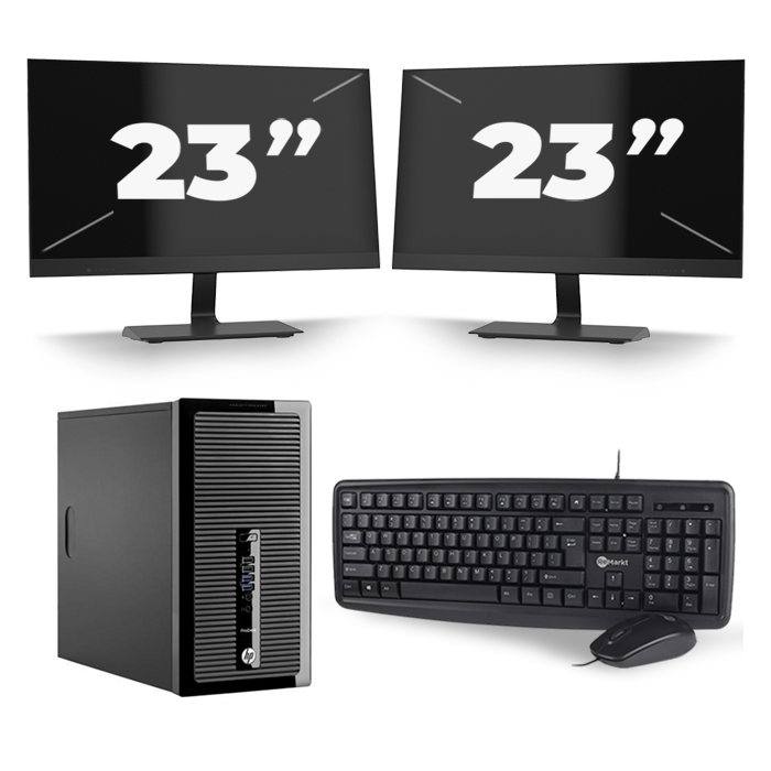 HP ProDesk 400 G3 Micro Tower - Intel Core i3-6e Generatie - 8GB RAM - 128GB SSD - Windows 11 + 2x 23 inch Monitor