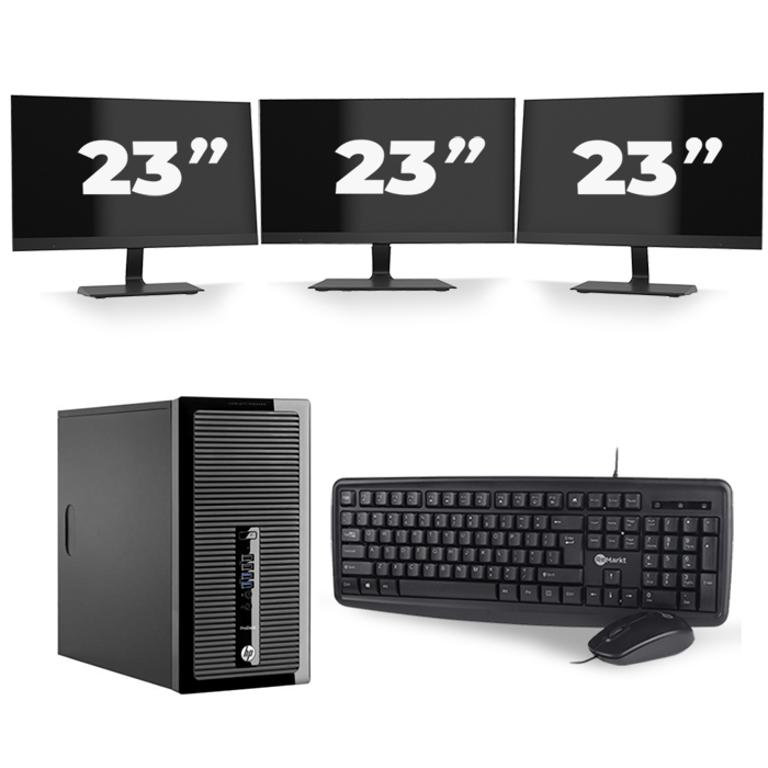 HP ProDesk 400 G3 Micro Tower - Intel Core i7-6e Generatie - 16GB RAM - 512GB SSD - Windows 11 + 3x 23 inch Monitor