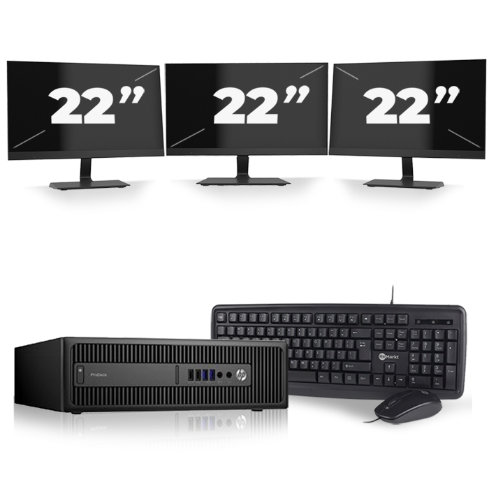HP ProDesk 600 G2 SFF - Intel Core i3-6e Generatie - 8GB RAM - 128GB SSD - Windows 11 + 3x 22 inch Monitor