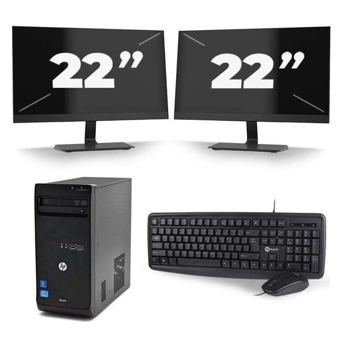 HP Pro 3400 Micro Tower - Intel Core i3-3e Generatie - 8GB RAM - 128GB SSD - Windows 10 + 2x 22 inch Monitor
