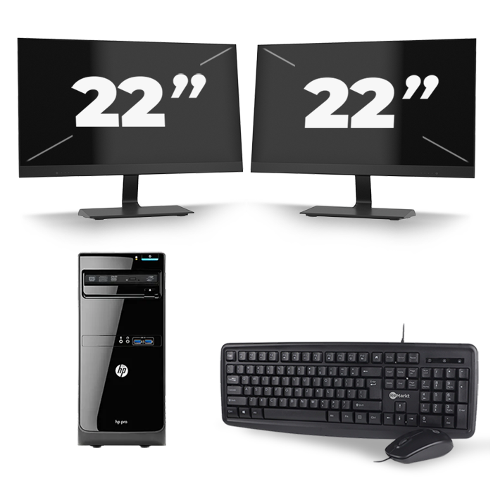 HP Pro 3500 Micro Tower - Intel Core i3-3e Generatie - 8GB RAM - 128GB SSD - Windows 10 + 2x 22 inch Monitor